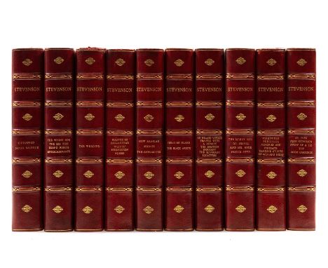 Stevenson (Robert Louis) [Novels], 10 vol., frontispieces, twentieth century red half morocco, gilt, 2 vol. with small nicks 