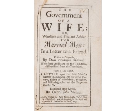 Mello (Francisco Manuel de) The Government of a Wife; or, Wholsom and Pleasant Advice for Married Men..., translated by Capt.