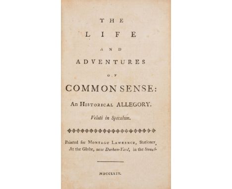 Shakespeare's authorship.- [Lawrence (Herbert)] The Life and Adventures of Common Sense: An Historical Allegory, first editio