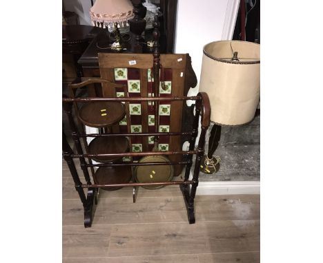 TOWEL RAIL, MIRROR, LAMP, CAKE STAND (DAMAGED), BED PAN AND VICTORIAN WASHSTAND BACK