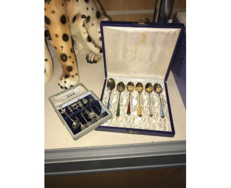 SILVER ENAMEL SPOONS , DANISH & 5 STERLING SILVER SPOONS & 1 OTHER