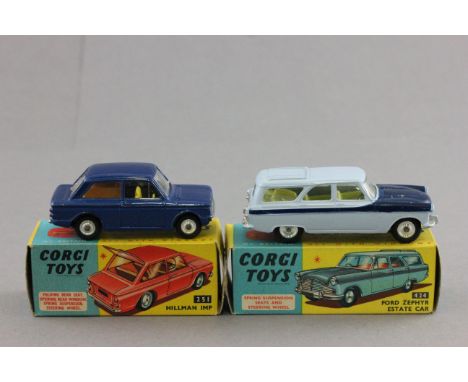 Boxed Corgi 424 Ford Zephyr Estate Car with dark blue/light blue body, diecast excellent apart from a couple of paint chips t