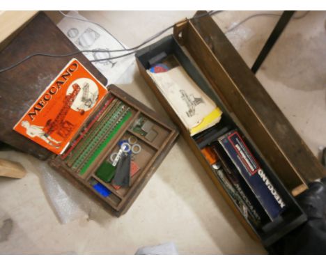 Collection of vintage Meccano in wooden cases including various colours and instructions