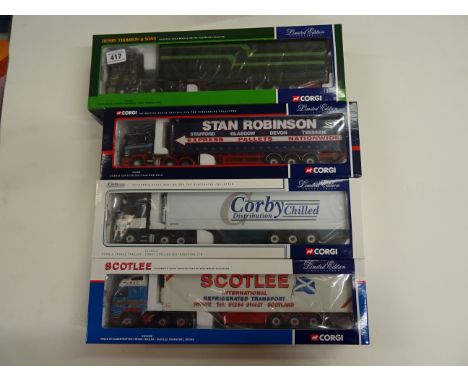 Four boxed Corgi Ltd Edition 1:50 scale commercial vehicles to include; CC12420 Scotlee Transport, CC12216 Corby Chilled Dist