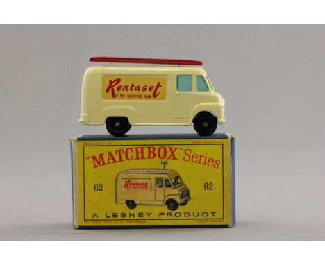 Boxed Matchbox Lesney Series 62 TV Service Van 'Rentaset' in excellent condition, red ladder to roof and tv set and gd box