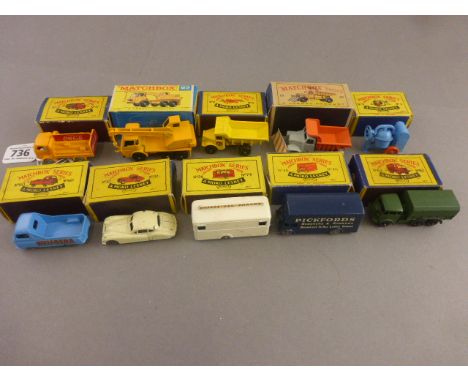 Ten boxed Matchbox Lesney vehicles to include 37 Coca-Cola Truck, 63 Dodge Crane Truck, 6 Tipper Truck, 16 Mountaineer Snow P