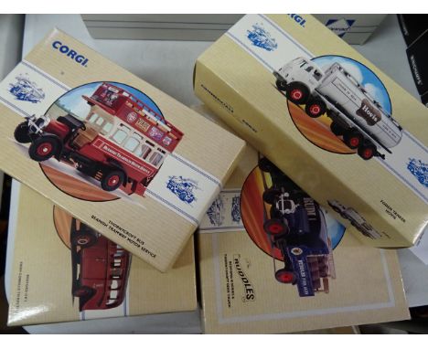 Six boxed Corgi Classic Commercials to include 97952 Foden Tanker Hovis, 96988 Thornycroft Bus Beamish Tramway Motor Services