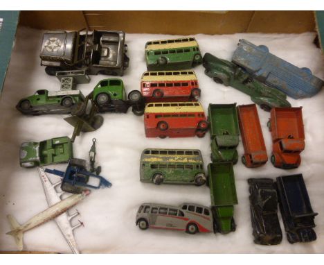 Collection of 21 vintage play worn diecast and tin plate vehicles to include Dinky mainly, Minic & Chad Valley, many commerci