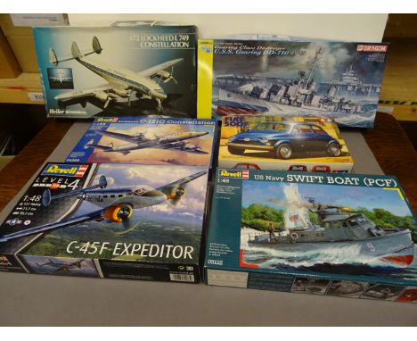 Three boxed Revell model kits to include 03966 1:48 scale C-45F Expeditor, 04269 1:144 C-121C Constellation, 05122 1:48 scale