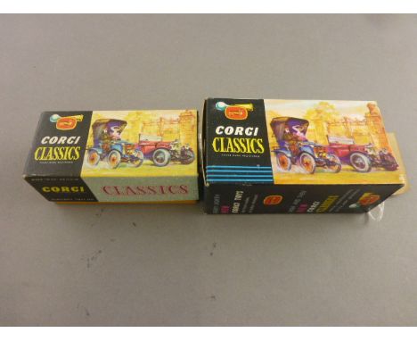 Two boxed Corgi Classics to include 9021 Daimler 1910 in red with yellow wheels, all figures present, diecast excellent, box 