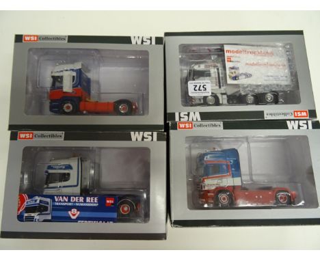 Four boxed WSI Collectibles 1:50 scale diecast commercial vehicles to include; Scania R(5) Topline 4x2, Scania R(5) Topline 6