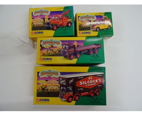 Four boxed Corgi The Showmans Range vehicles to include 12601 Silcock's of Warrington, 24401 John Codona's Pleasure Fairs, 16