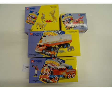 Four boxed Corgi Chipperfield Circus vehicles to include 14201 Foden Articulated Tank Trailer with Hippo & Crocodile, 31901 M