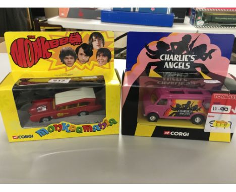 Two boxed Corgi die-cast vehicles to include CC87501 Charlie's Angels Van & CC52405 The Monkeemobile.  Both unopened 