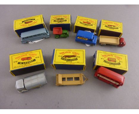 Seven boxed Matchbox Lesney vehicles to include 10 Cab with trailer, 16 Atlantic Transporter, 25 Dunlop Van, 2 Tipper Tractor