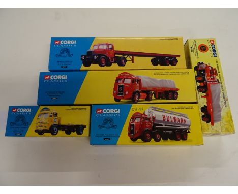 Five boxed Corgi Classics 1956 - 1996 diecast models to include; 12501, 19901, 27301, 16401, 28001 all with certificates in u