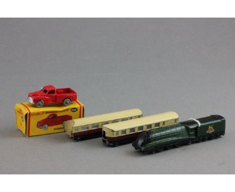 Boxed Dinky Dublo 065 Morris Pick Up in red in vg condition with minor paint loss plus Dinky 798 diecast BR locomotive with 2