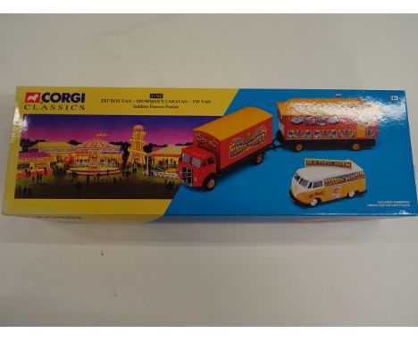 Boxed Corgi 31702 ERF Box Van - Showman's Caravan - VW Van Saddlers Famous Funfair with certificate