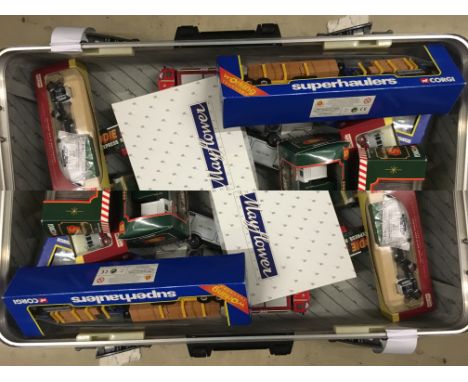 Suitcase with various mixed diecast vehicles, some in boxes to include; Corgi Eddie Stobart, Corgi Superhaulers, Corgi Collec