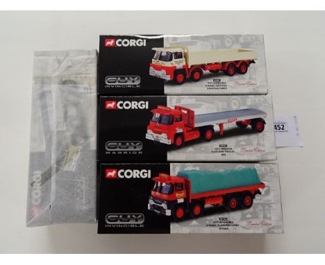 Three boxed Corgi Guy Invincible and 1 x boxed Warrior commercials to include 29201 BRS, 29301 Arthur R Duckett, 29102 Wynns 