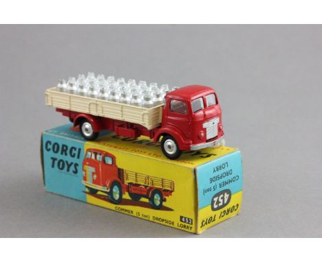 Boxed Corgi 452 Commer (5 ton) Dropside Lorry with Corgi 1487 Cargoes Milk Churns, lorry with red cab & chassis and cream tra