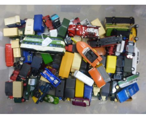 Box of loose diecast mixed vehicles to include; Corgi, DelPrado, Lledo, Matchbox etc approx. 50 plus 