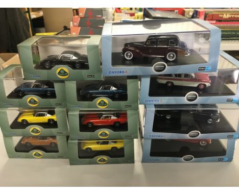 Eleven boxed Oxford Diecast Vehicles 1:43 scale cars to include; Lotus & Oxford Automobile Company in unused condition     