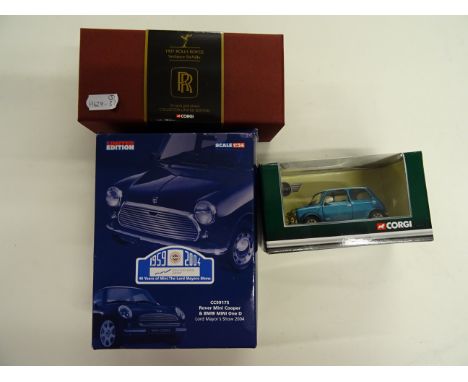 Three boxed Corgi die-cast vehicles to include CC06804 1:43 scale Ltd Edition 24 carat gold plated 1937 Rolls Royce Sedance D