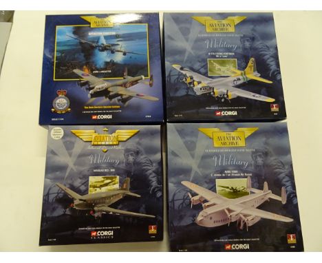 Four boxed Corgi The Aviation Archive 1:144 scale die-cast models to include 47106 DOUGLAS DC3-RAF, 48201 B-17G FLYING FORTRE