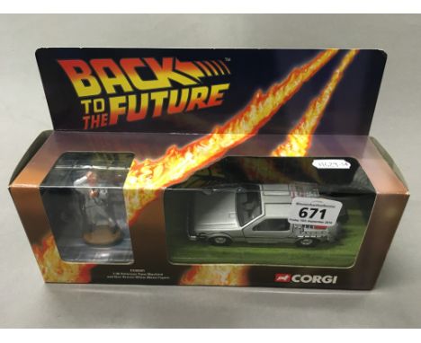 Boxed Corgi Back To The Future CC0551 1:36 scale Delorean Time Machine and Doc Brown White Metal Figure unopened