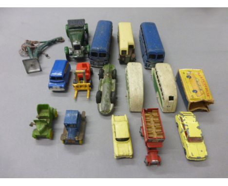 15 Vintage play worn diecast vehicles to include Matchbox, Dinky and Corgi including Commercials