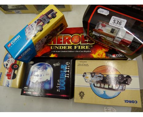 Six boxed Corgi die-cast vehicles relating to the emergency services to include US52009 1:50 scale Ltd Edn Heroes Under Fire,