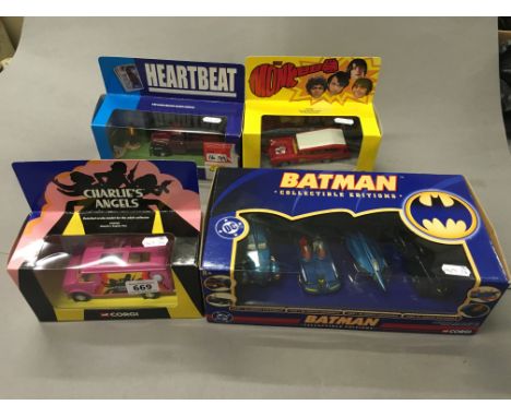 Four boxed Corgi TV related die-cast vehicles to include 77312 1:43 scale DC Batman Collectible Editions, CC07301 1:43 scale 