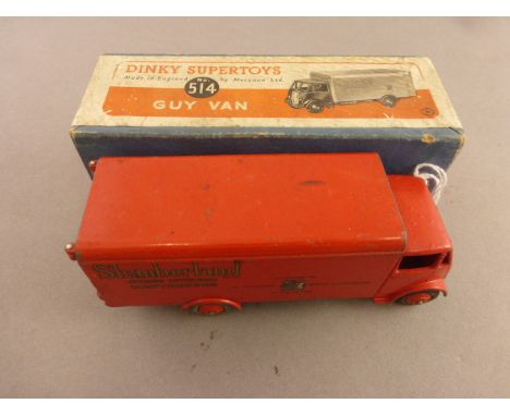 Boxed Dinky 514 Guy Van 'Slumberland', decals gd, diecast showing play wear, box with repairs