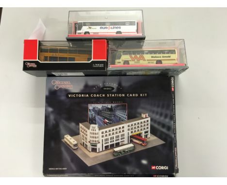 Three boxed Corgi including Ltd Edition The Original Omnibus Company 1:76 scale diecast vehicles; OM42501 Ipswich Buses Cente