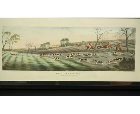 Three (3) Antique Fox Hunting Engravings. Light toning or in good condition. Frames measure 25-1/4" x 33", 15-1/2" x 31-1/4".