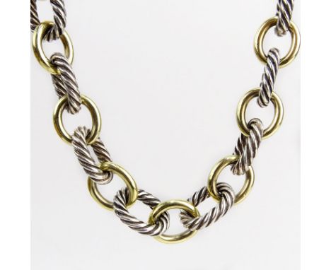 Vintage David Yurman 18 Karat Yellow Gold and Sterling Silver Cable Style Chain Link Necklace. Signed DY 925 750. Very good c