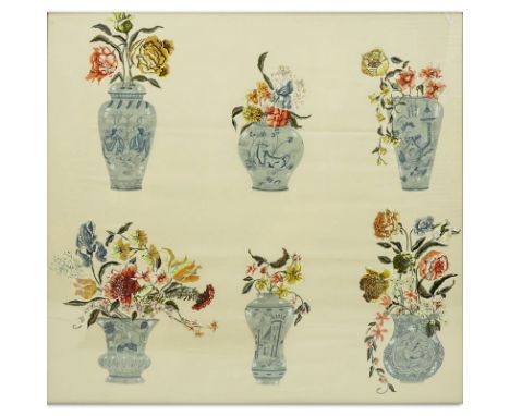 Chinese Flower Study Silk Wall Tapestry. Unsigned. Good condition. Measures 46-1/4" H x 49-1/2" W (sight), frame measures 51-