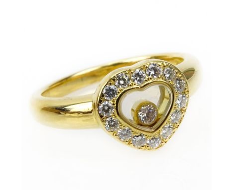 Vintage Chopard Happy Diamond and 18 Karat Yellow Gold Heart Ring. Diamonds G color, VS1 clarity. Signed, 750. Very good cond