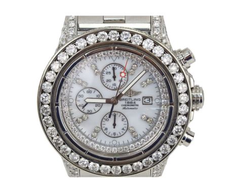 Man's Breitling Approx. 17.60 Carat Round Brilliant Cut Diamond and Stainless Steel Chronometre Automatic Bracelet Watch with