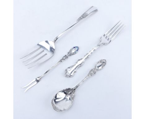 Collection of Four (4) Sterling Silver Tableware. Includes: R Wallace & Sons Mfg. Co spoon, Rogers Lunt & Bowlen fork, Gorham