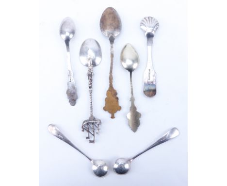 Collection of Seven (7) Souvenir and Demitasse Spoons. Mostly silver, one non-silver. A few needs cleaning. Largest measures 