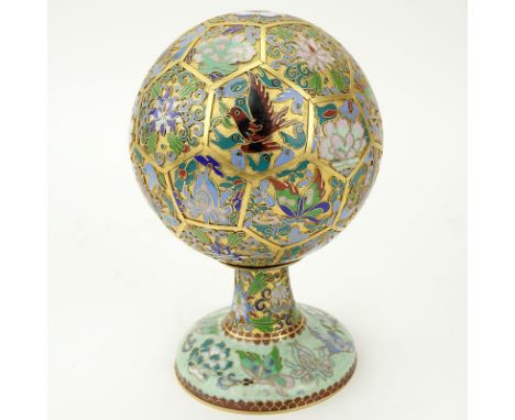 Early to Mid 20th Century Chinese Cloisonné Enamel Hat Stand. Decorated with birds and butterfly motif with flower scroll acc