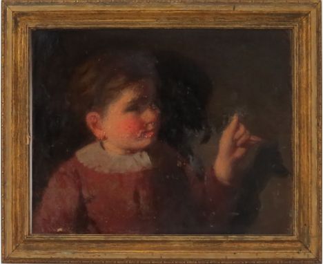 Style of Old Master 19th Century "Hand Shadows" Oil on Artist Board. Unsigned. Craquelure and flaking. Board measures 11" H x