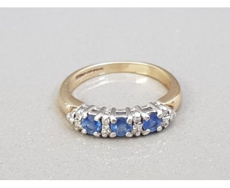 9CT GOLD TANZANITE AND DIAMOND 1/2 ETERNITY STYLE RING 2.1G SIZE K