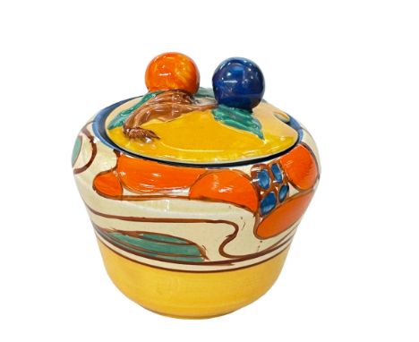Fantasque by Clarice Cliff preserve pot and cover.