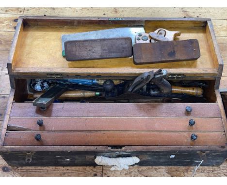 Joiners tool box and collection of tools including planes, chisels, etc.