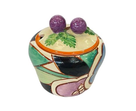 Bizarre by Clarice Cliff preserve pot and cover.