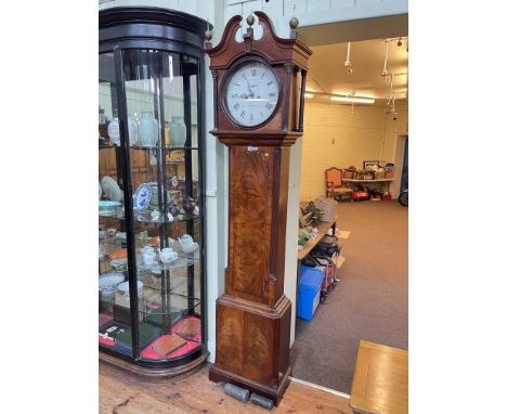 Antique mahogany eight day longcase clock having circular dial signed Sam Hill, Sheffield, 244cm.