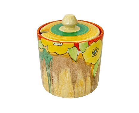 Bizarre by Clarice Cliff preserve pot and cover.